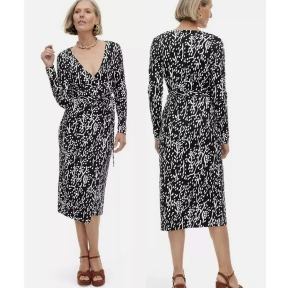 Diane Von Furstenberg  Target Black & White Long Sleeve Wrap Midi Dress, Size S